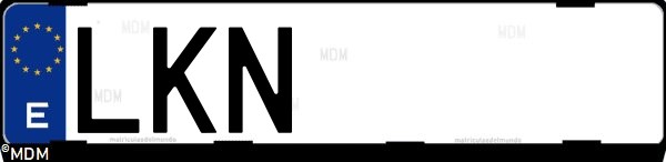 Matrícula española LKN, correspondiente al año 2020