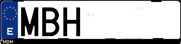 Matrícula española MBH, correspondiente al año 2022