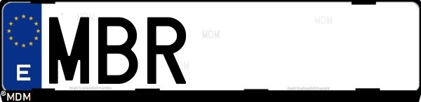Matrícula española MBR, correspondiente al año 2022
