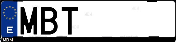 Matrícula española MBT, correspondiente al año 2022