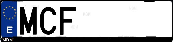 Matrícula española MCF, correspondiente al año 2022