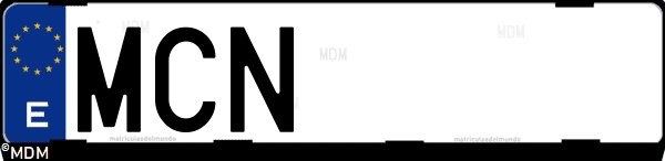 Matrícula española MCN, correspondiente al año 2022