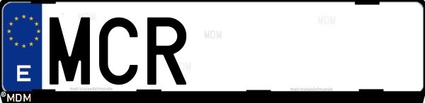 Matrícula española MCR, correspondiente al año 2022