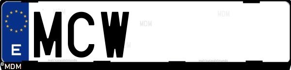 Matrícula española MCW, correspondiente al año 2022
