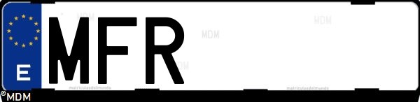 Matrícula española MFR, correspondiente al año 2023