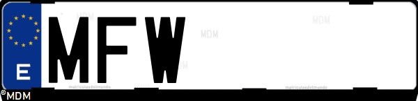 Matrícula española MFW, correspondiente al año 2023