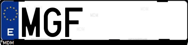 Matrícula española MGF, correspondiente al año 2023