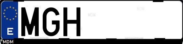 Matrícula española MGH, correspondiente al año 2023
