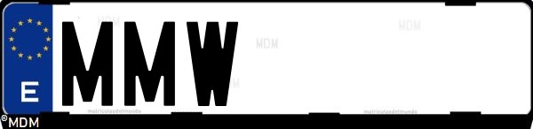 Matrícula española MMW, correspondiente al año 2024