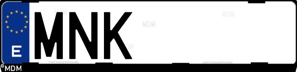 Matrícula española MNK, correspondiente al año 2024