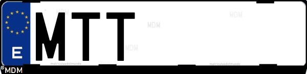 Matrícula española MTT, correspondiente al año 2024
