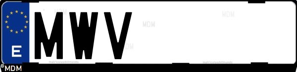 Matrícula española MWV, correspondiente al año 2024