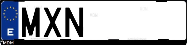 Matrícula española MXN, correspondiente al año 2024