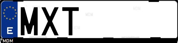 Matrícula española MXT, correspondiente al año 2025