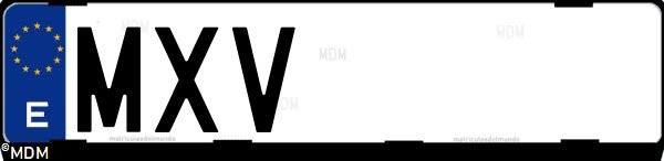 Matrícula española MXV, correspondiente al año 2025