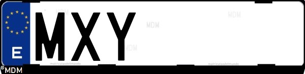 Matrícula española MXY, correspondiente al año 2025