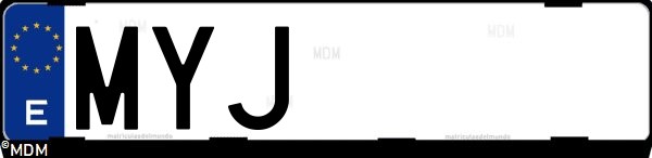 Matrícula española MYJ, correspondiente al año 2025