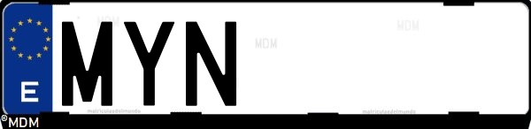 Matrícula española MYN, correspondiente al año 2025