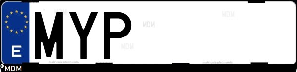 Matrícula española MYP, correspondiente al año 2025