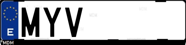 Matrícula española MYV, correspondiente al año 2025