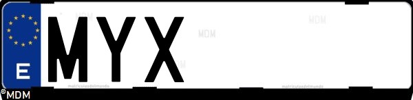 Matrícula española MYX, correspondiente al año 2025