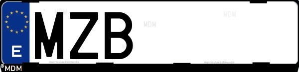 Matrícula española MZB, correspondiente al año 2025