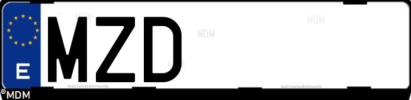 Matrícula española MZD, correspondiente al año 2025