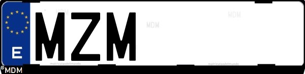 Matrícula española MZM, correspondiente al año 2025