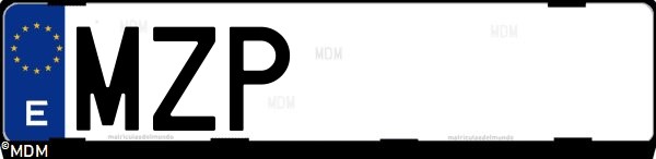 Matrícula española MZP, correspondiente al año 2025