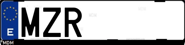 Matrícula española MZR, correspondiente al año 2025