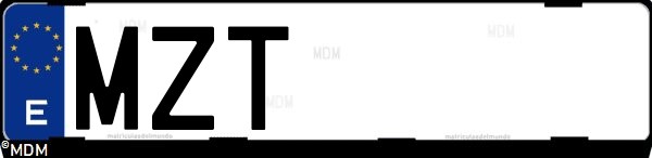 Matrícula española MZT, correspondiente al año 2025