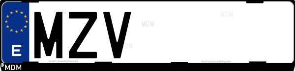 Matrícula española MZV, correspondiente al año 2025
