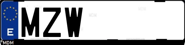 Matrícula española MZW, correspondiente al año 2025