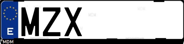 Matrícula española MZX, correspondiente al año 2025