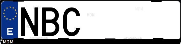 Matrícula española NBC, correspondiente al año 2025