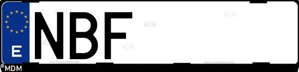 Matrícula española NBF, correspondiente al año 2025