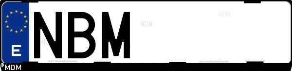 Matrícula española NBM, correspondiente al año 2025