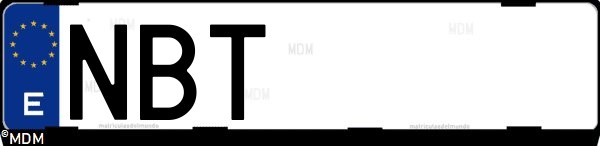 Matrícula española NBT, correspondiente al año 2025