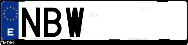 Matrícula española NBW, correspondiente al año 2025