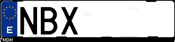 Matrícula española NBX, correspondiente al año 2025