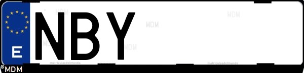 Matrícula española NBY, correspondiente al año 2025