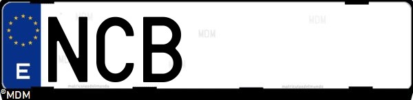 Matrícula española NCB, correspondiente al año 2025