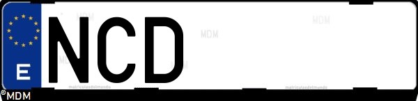 Matrícula española NCD, correspondiente al año 2025