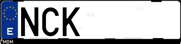 Matrícula española NCK, correspondiente al año 2025