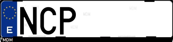 Matrícula española NCP, correspondiente al año 2025