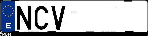 Matrícula española NCV, correspondiente al año 2025