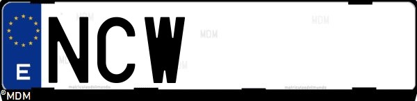 Matrícula española NCW, correspondiente al año 2025