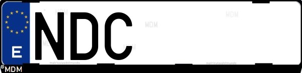 Matrícula española NDC, correspondiente al año 2025