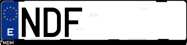 Matrícula española NDF, correspondiente al año 2025