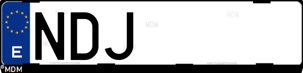 Matrícula española NDJ, correspondiente al año 2025